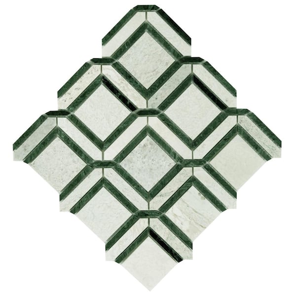 Giorbello Ming Green 12 in. x 12 in. 5 Tiles Polished Marble Framed Square Mosaic Floor and Wall Tile (5 Sq. Ft.)