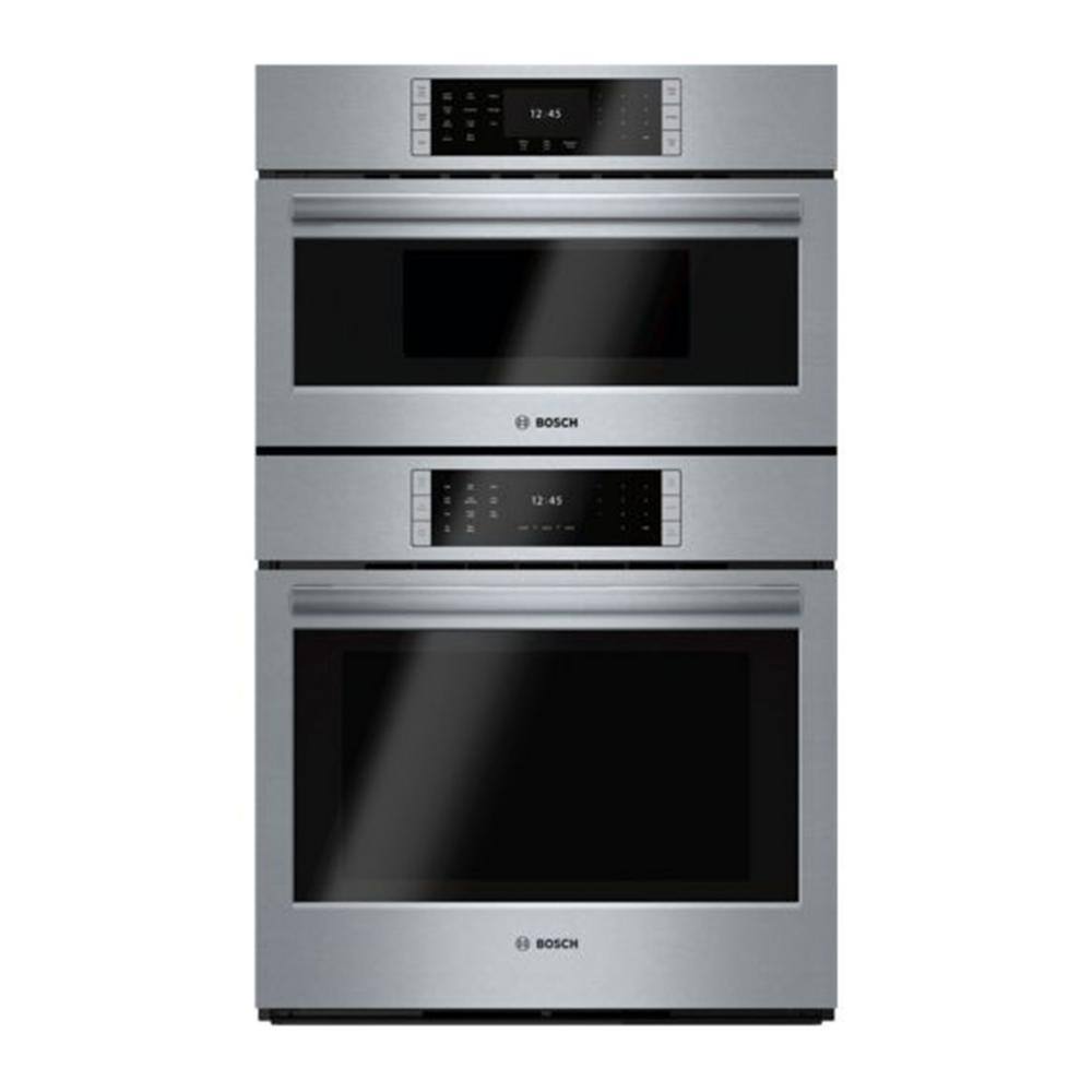 Bosch Benchmark Benchmark Series 30 in. Built-In Double Electric Convection Wall Oven with Speed Oven-Microwave Combo in Stainless Steel, Silver