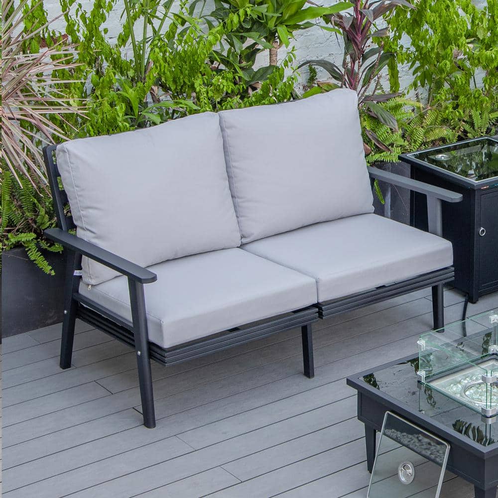 Walbrooke Light Grey Cushioned Aluminum Outdoor Loveseat