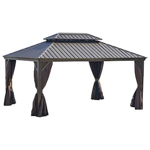 12 ft. x 16 ft. Brown Hardtop Patio Gazebo Canopy with Galvanized Steel Frame