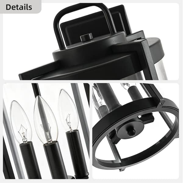 Edvivi 16.5 in. 3-Light Matte Black Hardwired Large Outdoor Wall