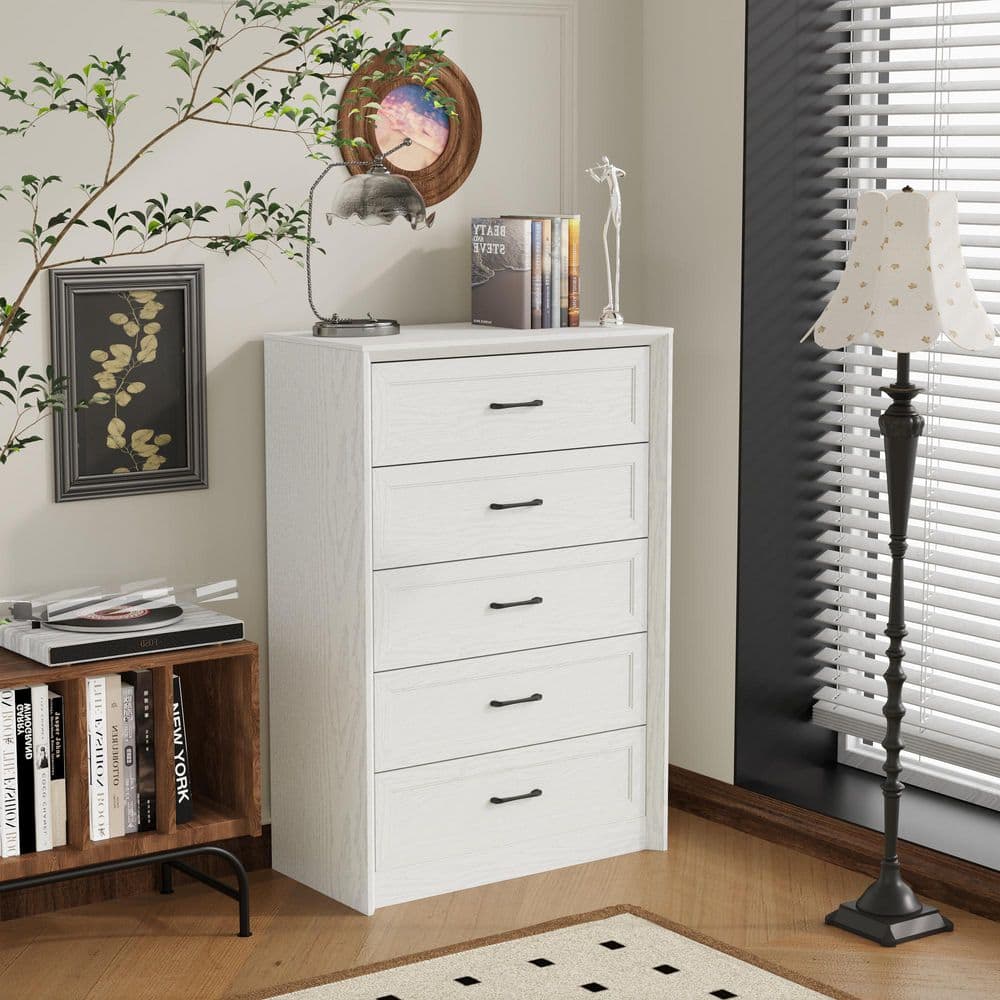 FUFU&GAGA 5 Drawers White Wood Grain 31.5 in. W Chest of Drawers