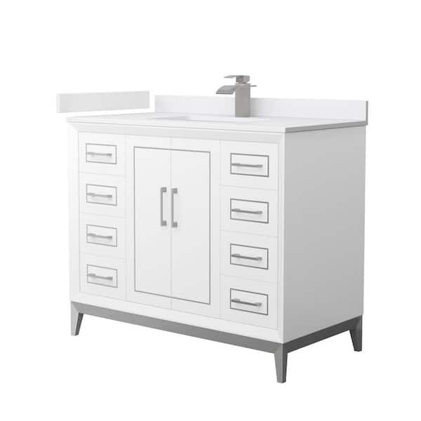 Wyndham Collection Marlena 42 in. W x 22 in. D x 35.25 in. H Single Bath Vanity in White with White Cultured Marble Top