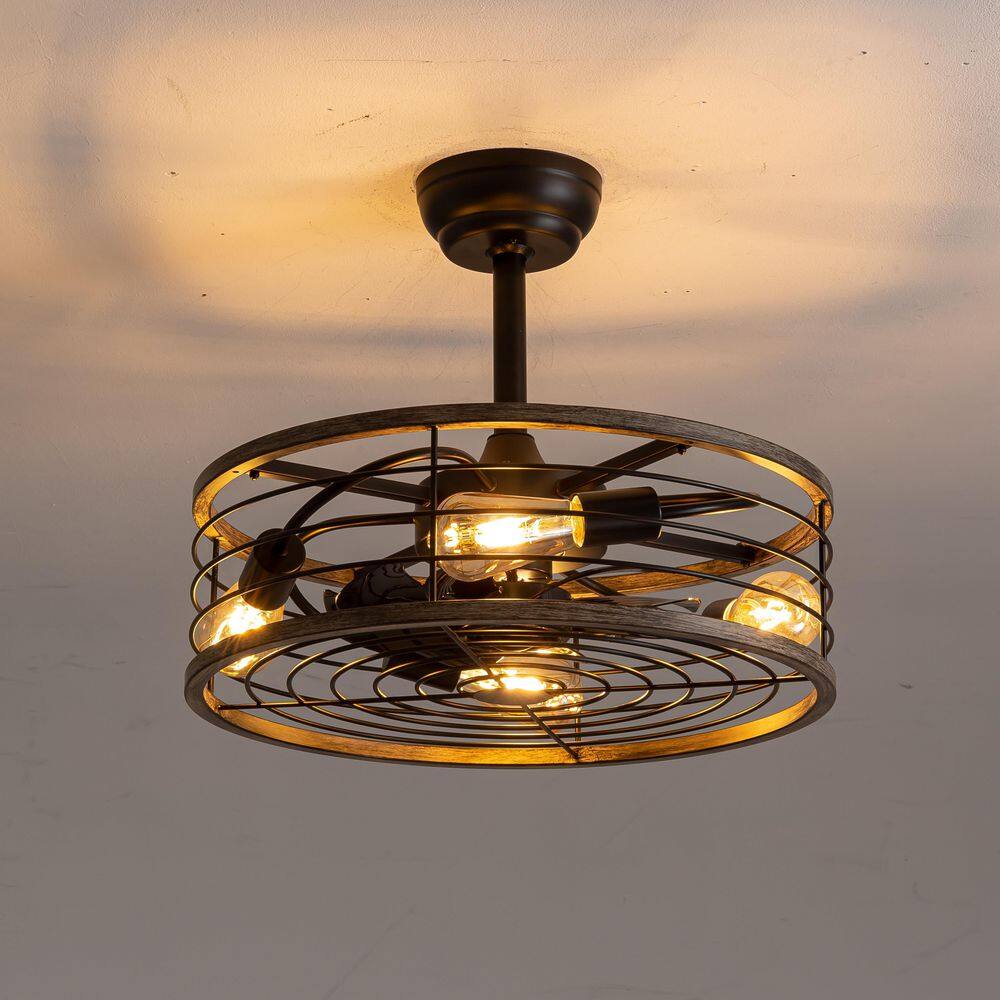 20 in. Farmhouse Downrod Mount Indoor Brown Caged Ceiling Fan With Light Black Fan Blades Remote Included price history on PriceWatchPro