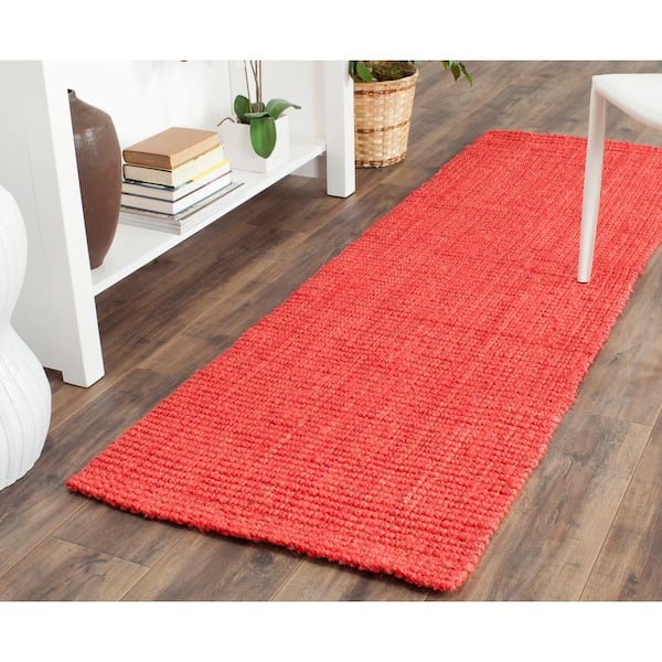 Natural Fiber 2 ft. x 13 ft. Red Solid Color Runner Rug