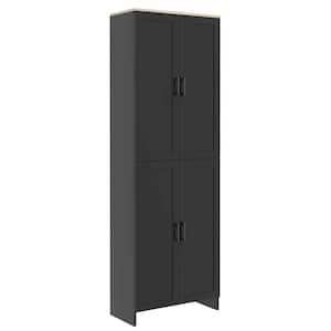 23.50 in. W x 11.75 in. D x 72.00 in. H Black 4-Door Linen Cabinet Kitchen Pantry with Doors and Adjustable Shelves