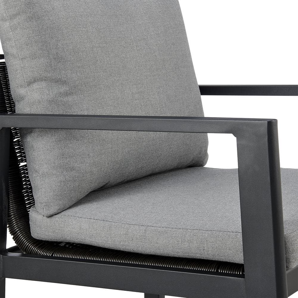Grand Black Aluminum Outdoor Dining Chairs with Dark Gray Cushions - Set of 2