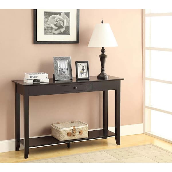 Convenience Concepts American Heritage 48 in. Black Standard Rectangle Wood Console Table with Drawers