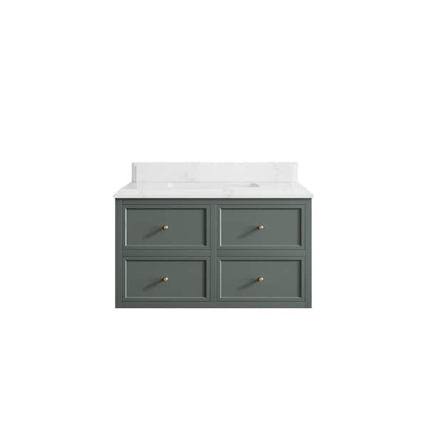 Willow Collections Roswell Floating 36 in. Single Sink Freestanding Pewter Green Bath Vanity with Empira White Qt. Top Unassembled
