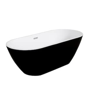 59 in. Acrylic Flatbottom Freestanding Bathtub Non-Whirlpool Soaking Tub in White