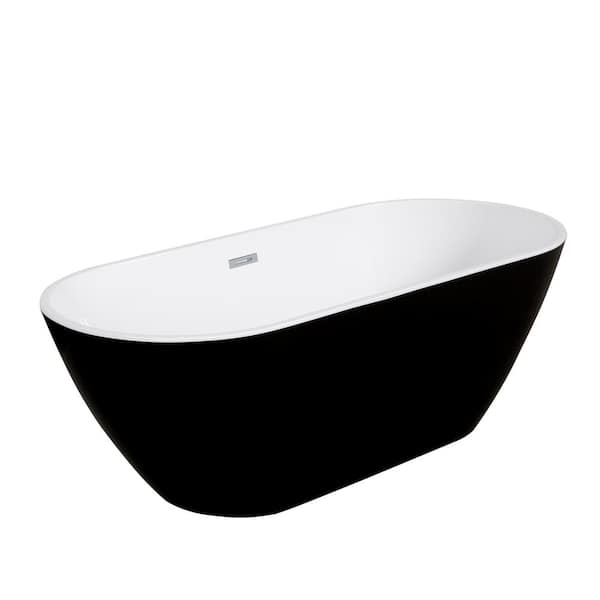 KINWELL 59 in. Acrylic Flatbottom Freestanding Bathtub Non-Whirlpool Soaking Tub in White