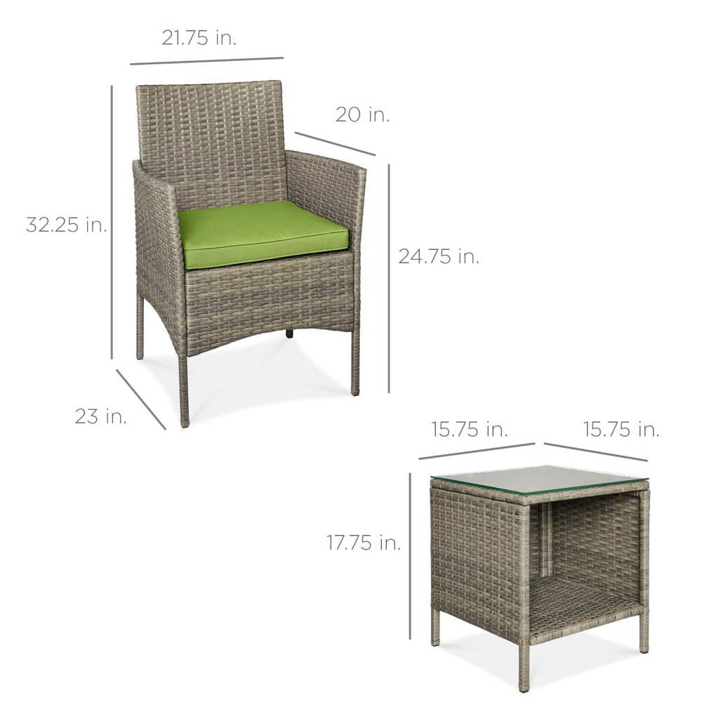 Taupe and Pistachio Steel Frame Wicker Bistro Set with Glass Tabletop