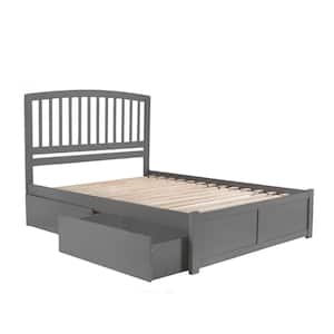 Richmond Grey Queen Solid Wood Storage Platform Bed with Flat Panel Foot Board and 2 Bed Drawers