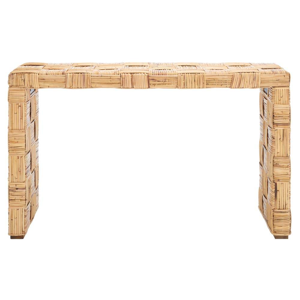 Honey Natural Rattan Console Table with Storage