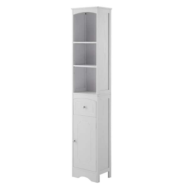 Unbranded 13.4 in. W x 9.1 in. D x 66.9 in. H White Modern Style Bathroom Freestanding Storage Linen Cabinet