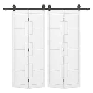 44 in. x 80 in. White Painted MDF Modern Bi-Fold Double Barn Door with Sliding Hardware Kit