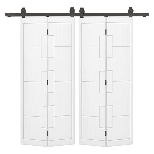 CALHOME 60 in. x 80 in. White Painted MDF Composite Modern Bi-Fold Hollow Core Double Barn Door with Sliding Hardware Kit