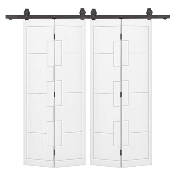 CALHOME 60 in. x 80 in. White Painted MDF Composite Modern Bi-Fold Hollow Core Double Barn Door with Sliding Hardware Kit