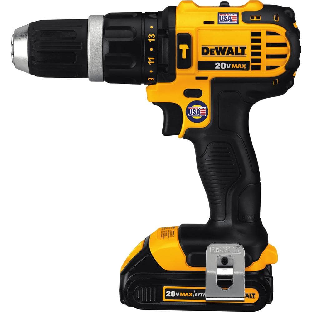 Drills DEWALT 20-Volt MAX Cordless Compact 1/2 in. Hammer Drill/Driver with (2)  20-Volt 1.3Ah Batteries, Charger & Bag-DCD785C2 - The Home Depot