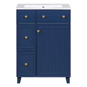 24 in. W x 18 in. D x 34 in. H Single Sink Freestanding Bath Vanity in Blue with White Ceramic Top