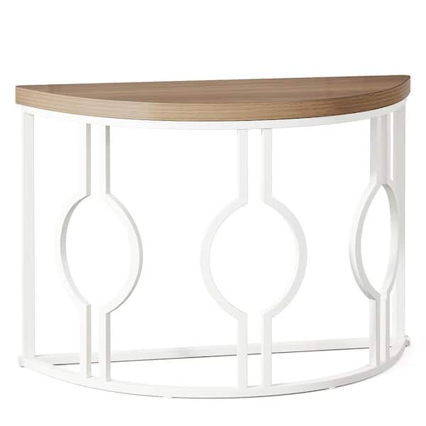 BYBLIGHT Turrella 43 in. White Half-Moon Wood Console Table Entryway Table, Semi Circle Sofa Hallway Table for Living Room