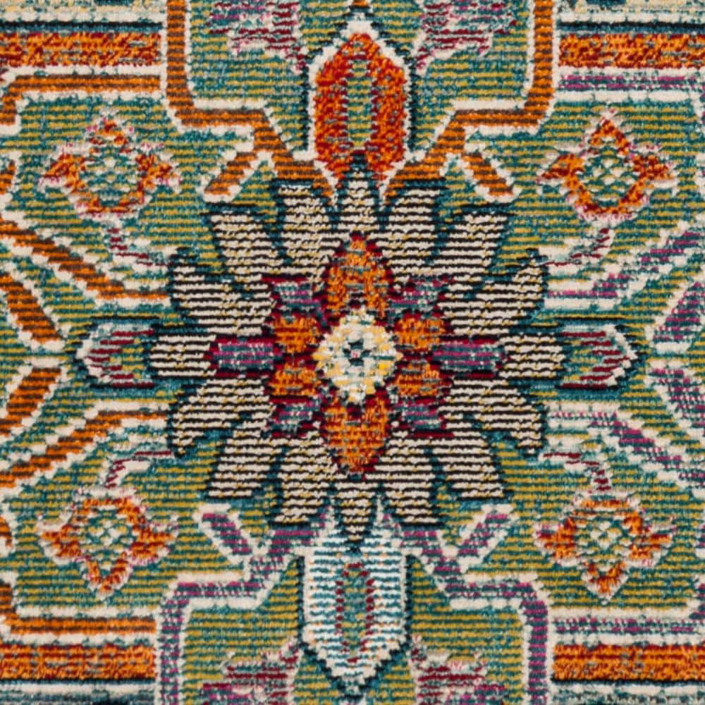 Teal and Rose Oriental Square Easy-Care Synthetic Rug