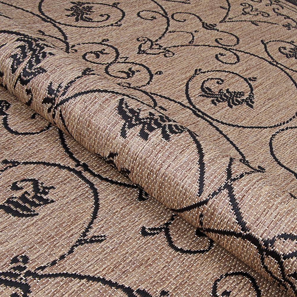 Rectangular Black Flat Woven Synthetic Indoor/Outdoor Rug