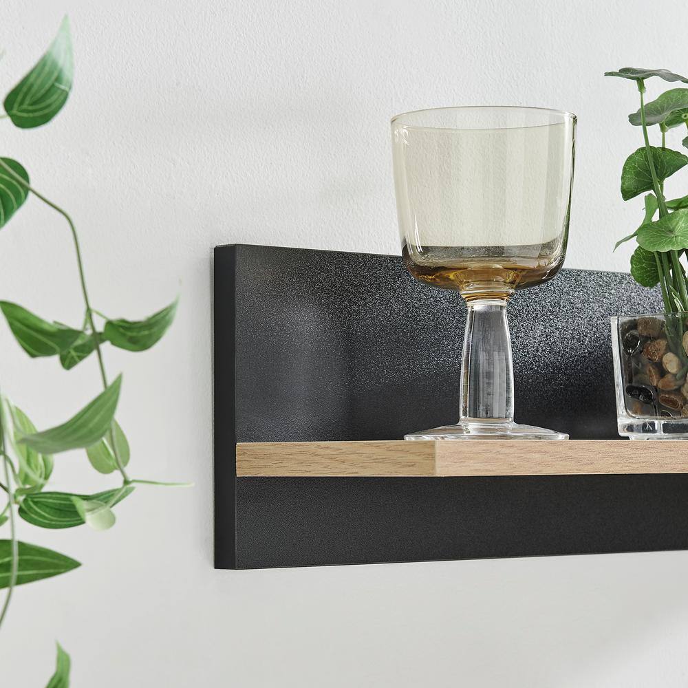 Chestnut and Black Wood Floating Wall Shelves Set of 2