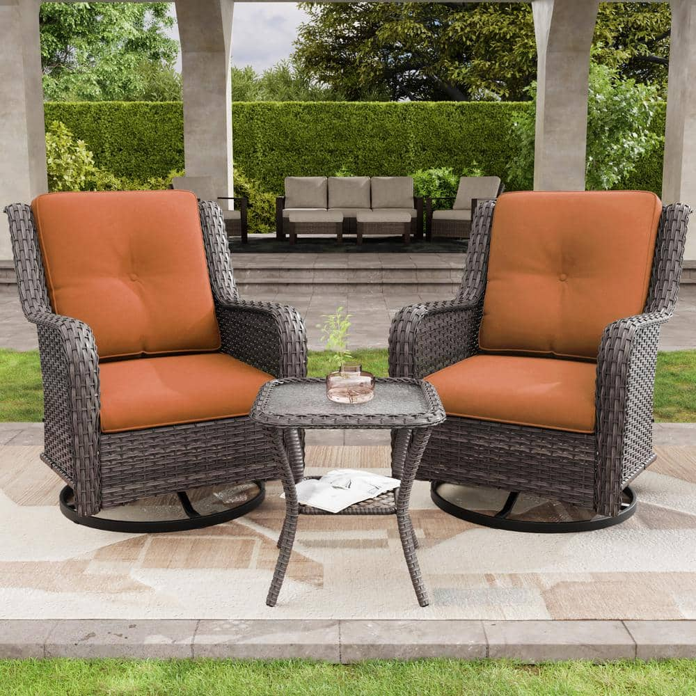 Reviews for JOYSIDE 3 Piece Wicker Patio Swivel Outdoor Rocking Chair Set with Orange Cushions and Table Pg 1 The Home Depot