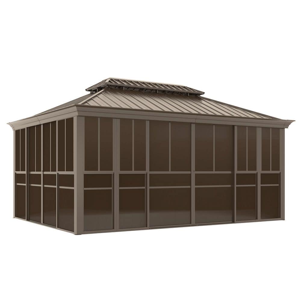 12 ft. x 20 ft. Brown All-Season Sunroom Gazebo with Sliding Doors & Window for Hot Tub and Patio Deck Backyard price history on PriceWatchPro