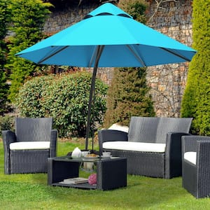 11 ft. Aluminum Cantilever Hanging Patio Umbrella with Base and Wheels in Turquoise