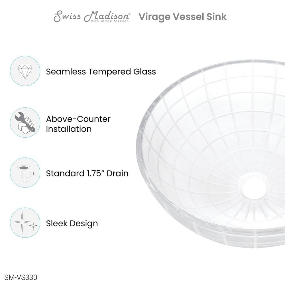 Virage 16" Clear Glass Round Vessel Sink