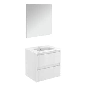 Ambra 23.9 in. W x 18.1 in. D x 23.1 in. H One Sink Bath Vanity in Matte White with White Ceramic Top and Mirror