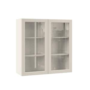Designer Series Melvern 36 in. W x 12 in. D x 36 in. H Assembled Shaker Wall Kitchen Cabinet in Cloud with Glass Door