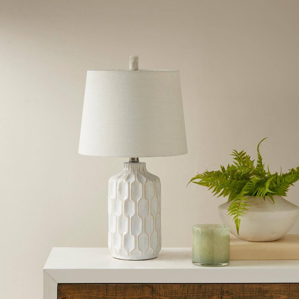 Ivory Ceramic Table Lamp with White Shade, 22"