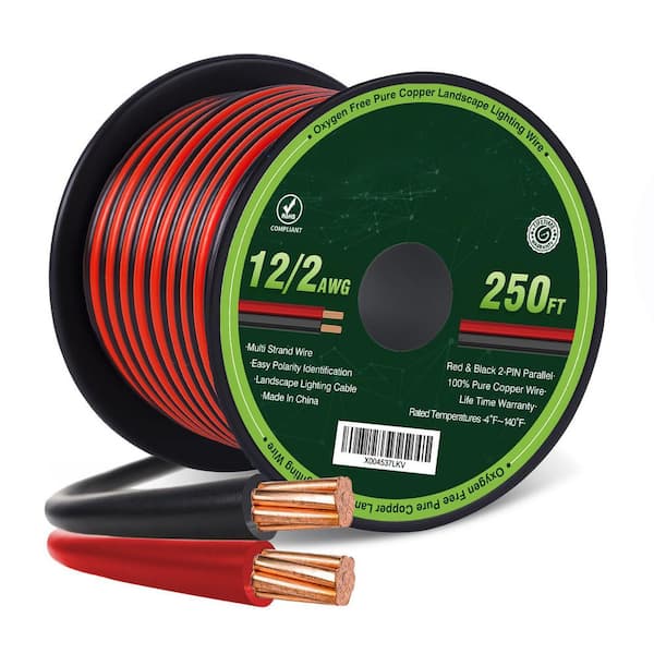 250 ft. 12/2 Stranded Landscape Lighting Wire 12 Gauge Oxygen-Free Copper Cable Outdoor Direct Burial Electrical Wire