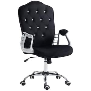 Home Office Chair, Polyester Computer Chair, Button Tufted Desk Chair with Swivel Wheels in Black