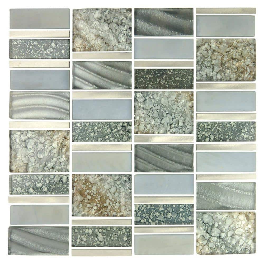 Imperial 12x12 Silver Sea Glass and Metal Mosaic Tile