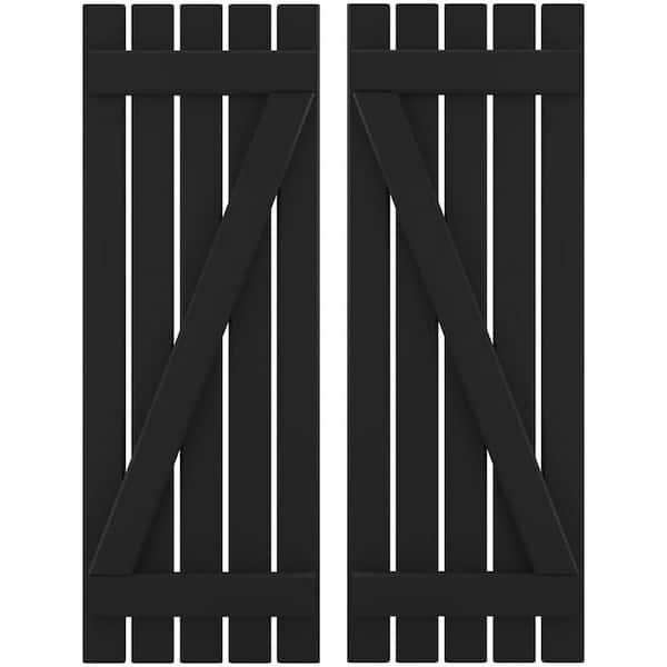 Ekena Millwork 19-1/2 in. W x 61 in. H Americraft 5-Board Exterior Real Wood Spaced Board and Batten Shutters with Z-Bar in Black