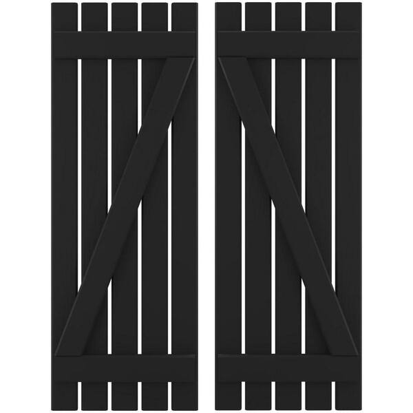 Ekena Millwork 19-1/2 in. W x 77 in. H Americraft 5-Board Exterior Real Wood Spaced Board and Batten Shutters with Z-Bar in Black