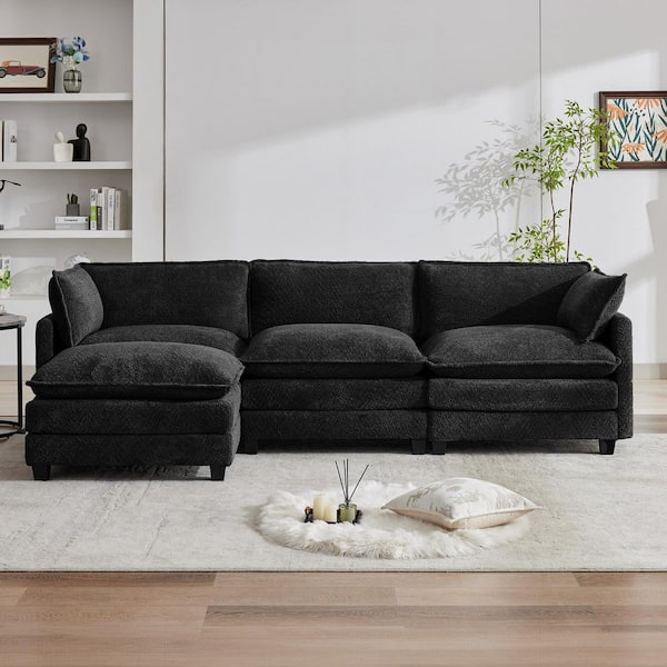 JEAREY 112.2 in. W 4-Piece Modern Fabric Looped Velvet
