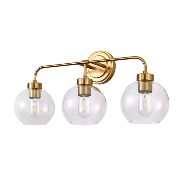 Emeritpro 24 in. 3-Light Gold Globe Vanity Light Round Wall Lamp with Clear Round Glass Shade for Powder Room, Dressing Room