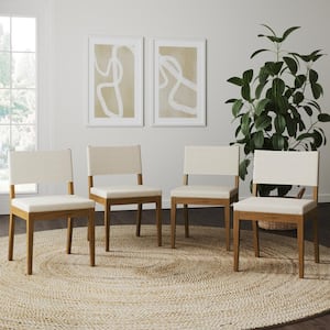 Linus 19 in. Modern Upholstered Dining Chair with Solid Wood Legs in a Wire-Brushed Finish, Light Grey/Brown, Set of 4