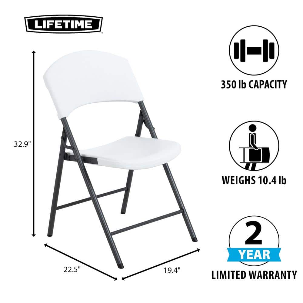 Lifetime White Plastic Folding Chairs with Steel Frame, 4-Pack