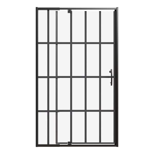 38-42 in. W x 71 in. H Pivot Swing Framed Shower Door in Black Silkscreen with Clear SGCC Tempered Glass
