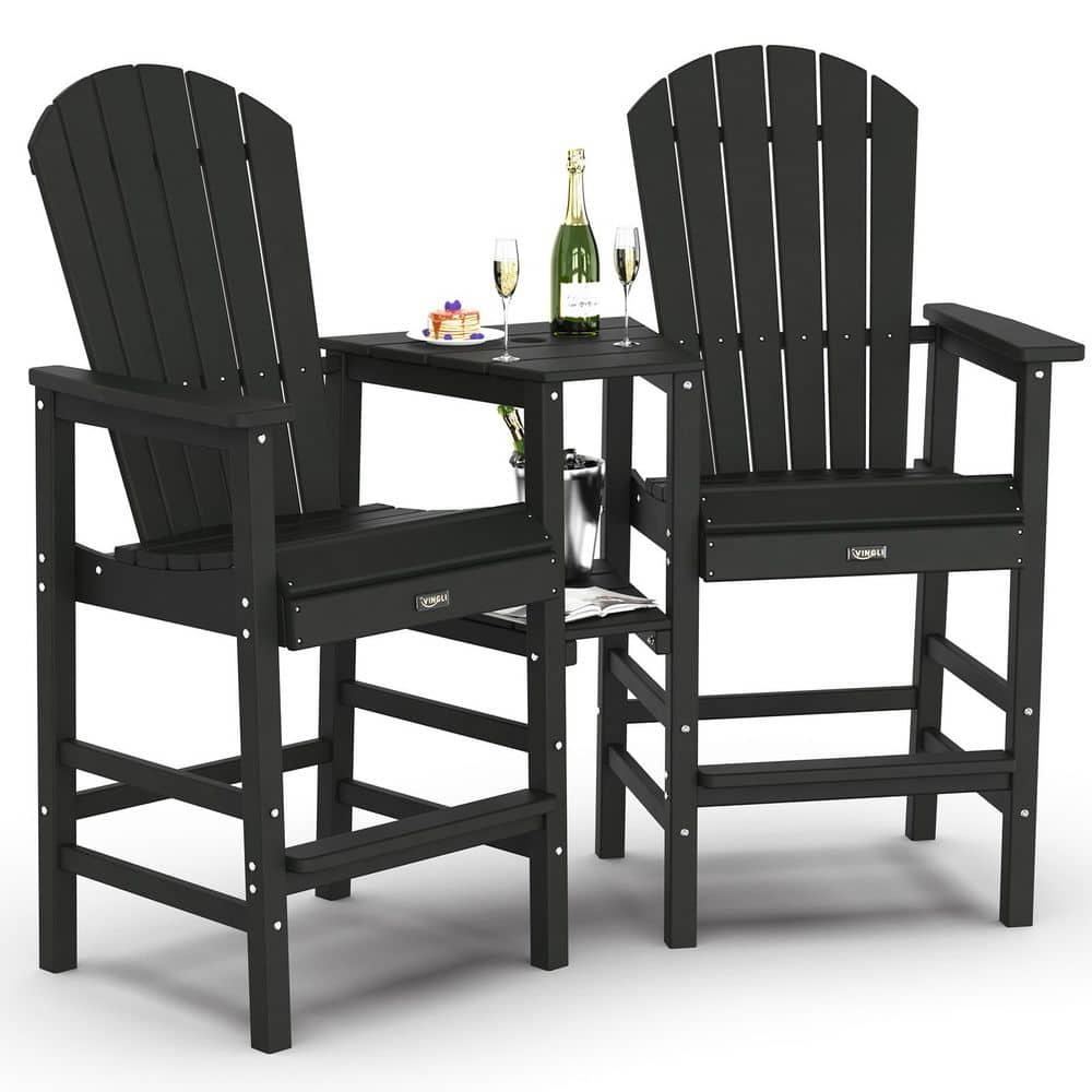 VINGLI Black HDPE Plastic Tall Adirondack Chairs Set of 2, Balcony