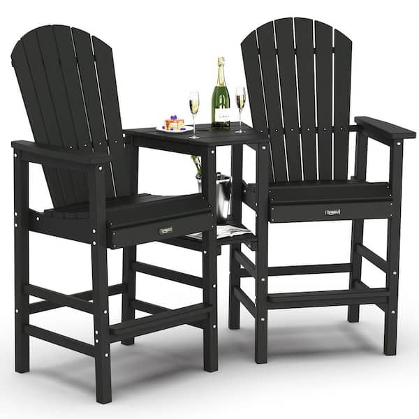 VINGLI Black HDPE Plastic Tall Adirondack Chairs Set of 2, Balcony