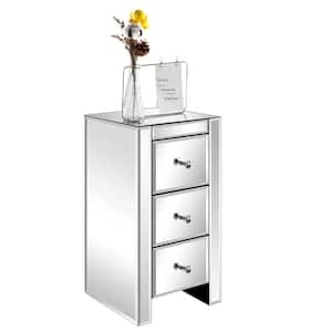 3-Drawer Silver Mirrored Glass Nightstand 23.6 in. H x 11.8 in. W x 11.8 in. D