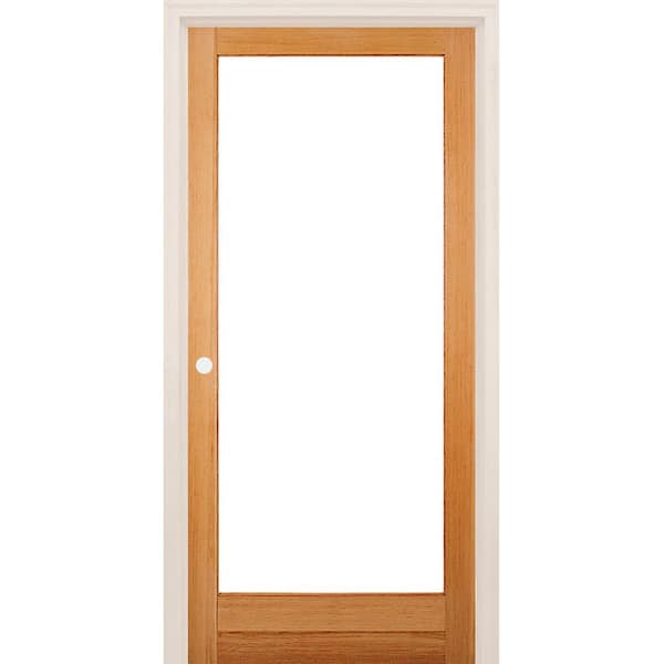 Builders Choice 28 in. x 80 in. Right-Handed Full Lite Clear Glass Unfinished Fir Wood Single Prehung Interior Door