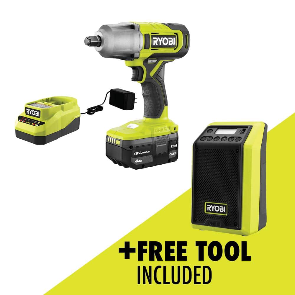 RYOBI ONE+ 18V Cordless 2-Tool Combo Kit with 1/2 in. Impact Wrench, Compact Radio w/ BLUETOOTH, 4.0 Ah Battery, and Charger -  PCL265K1600